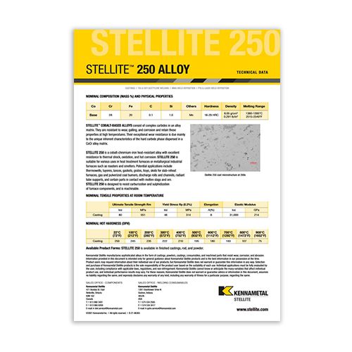Stellite 250 Alloy Data Sheet Cover