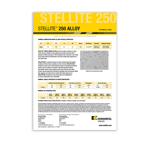 Stellite 250 Alloy Data Sheet Cover