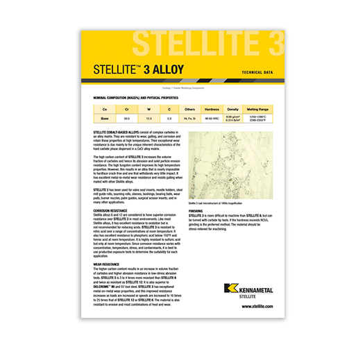 Stellite 3 Alloy Data Sheet Cover