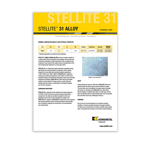 Stellite 31 Alloy Data Sheet Cover