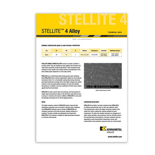 Stellite 4 Alloy Data Sheet Cover