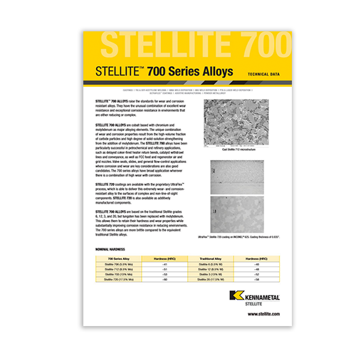 Stellite 700 Series Alloys Data Sheet Cover