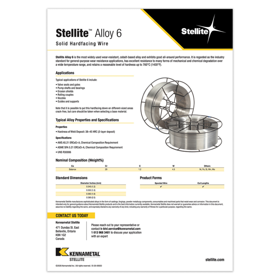 Stellite Alloy 6 Solid Hardfacing Wire Datasheet Cover