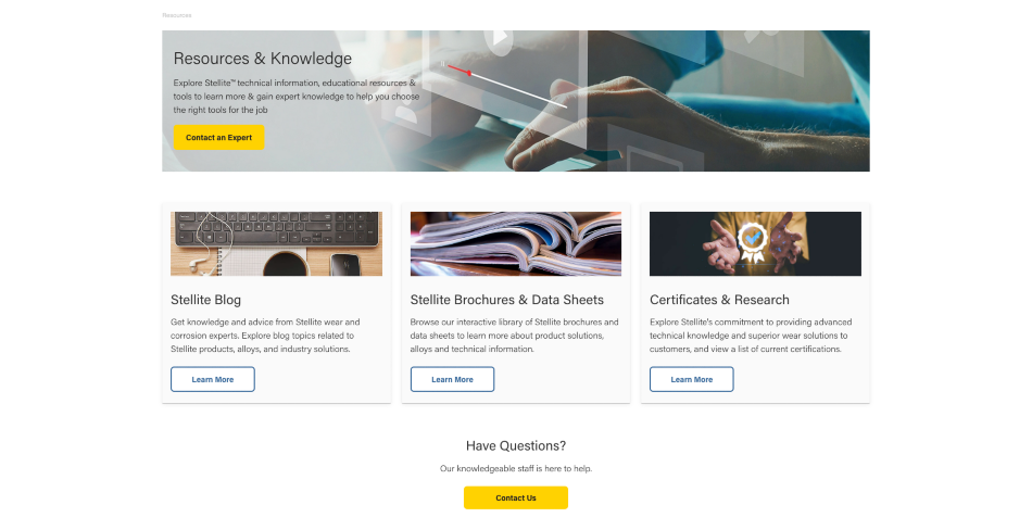 Screenshot of Stellite Resources and Knowledge Page