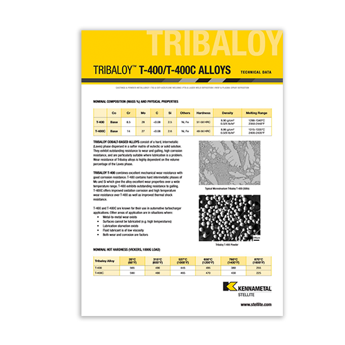 Tribaloy T-400/T-400C Alloys Data Sheet Cover