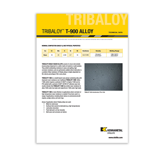 Tribaloy T-900 Alloy Data Sheet Cover