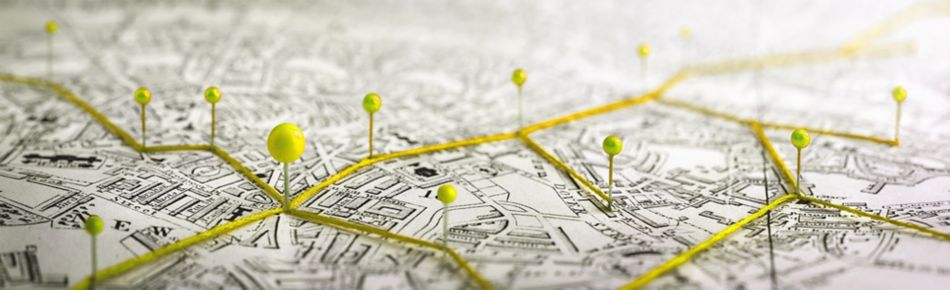 Map with Yellow Location Pins Banner